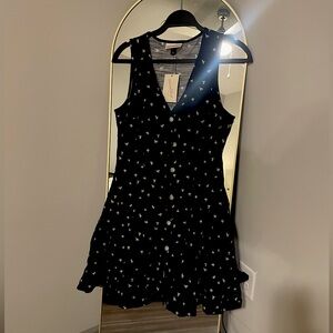 Black Sleeveless Dress with White Pattern